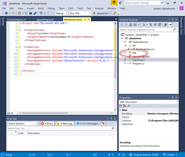 Visual Studio Create Dal folder in project